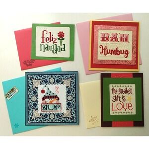 Lot of 4 Finished Cross Stitch Cards Christmas Holidays completed mail ready
